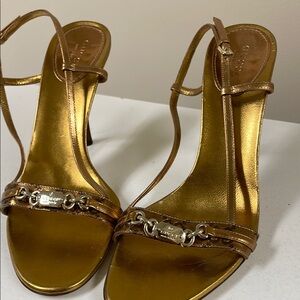 Gucci Gold Stiletto Heels with Crystal Embellishments